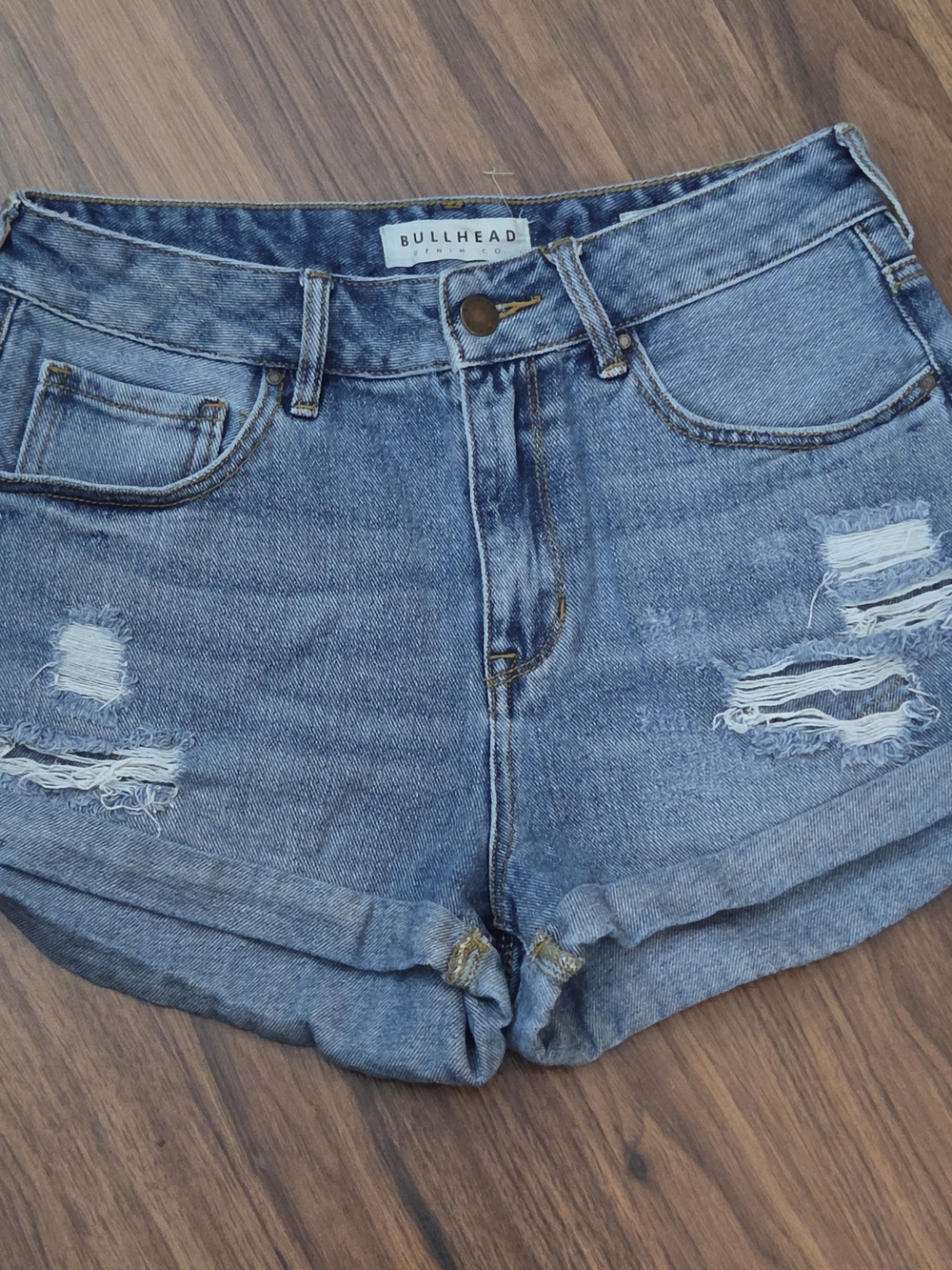 Bullhead Blue Distressed Rolled-Hem Jean Shorts